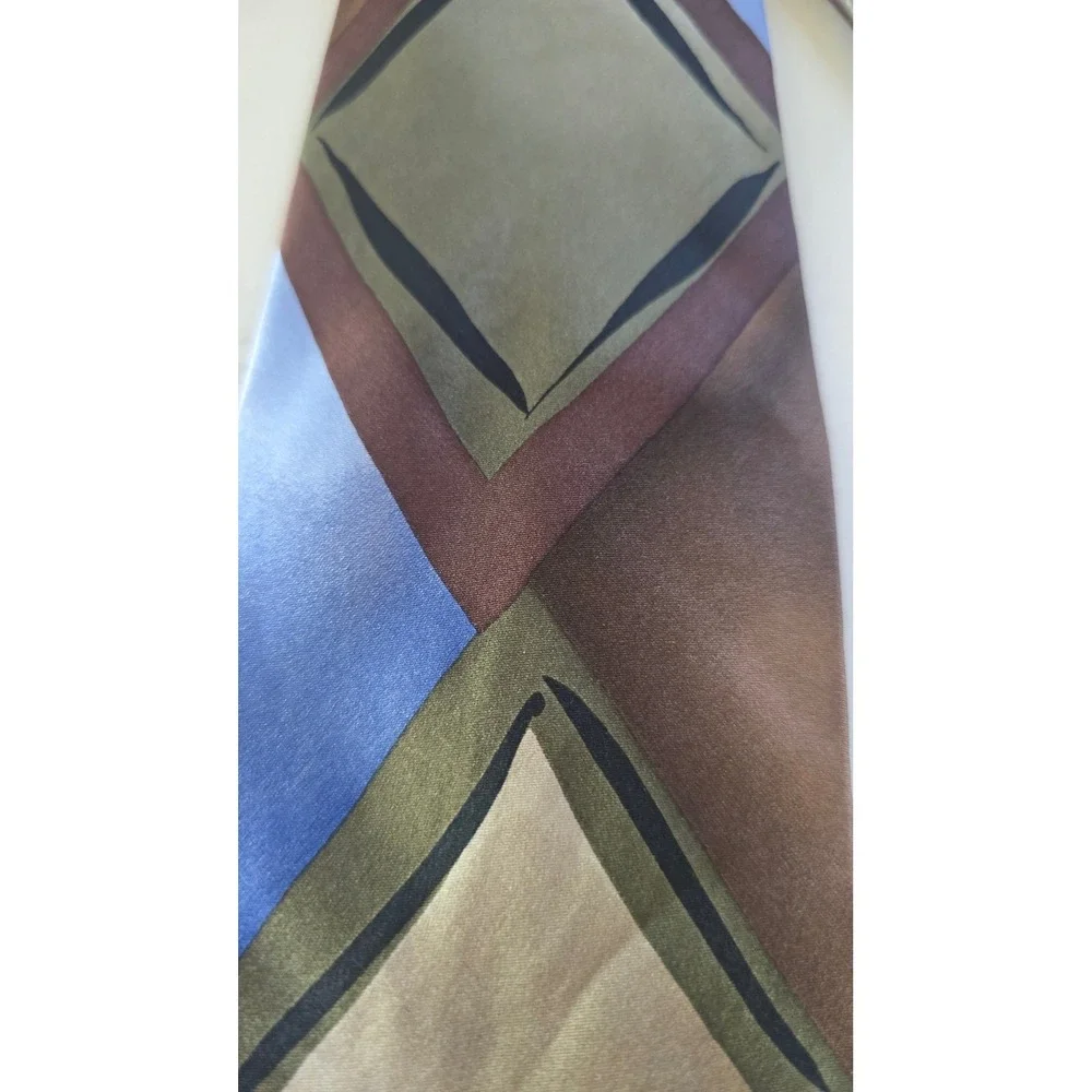J Garcia Blue Mountain Collection 32 Silk Tie Geometric Diamond Blue Brown 1996